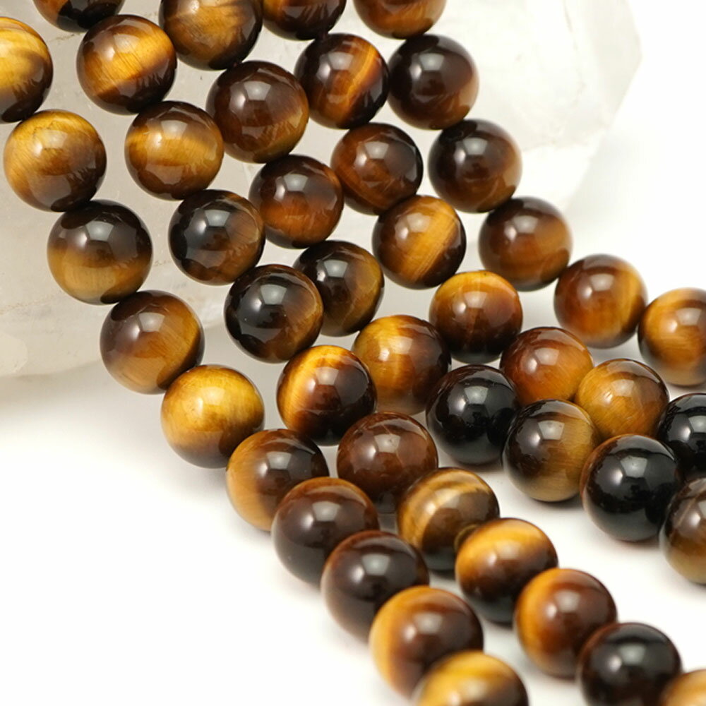 タイガーアイ 10mm 丸玉 ビーズ 連売り 約38cm AAA 虎眼石 定番 パワーストーン 連 石 丸 玉 手芸 手作り 自作 資材 ハンドメイド アクセサリー パーツ 材料 10ミリ