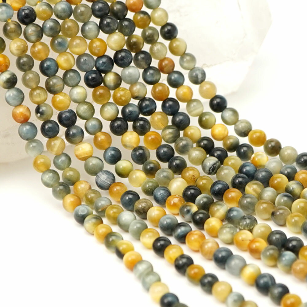 マーブルタイガーアイ 4mm 丸玉 ビーズ 連売り 約38cm AAA ゴールドシルバー 珍しい パワーストーン 連 石 丸 玉 手芸 手作り 自作 資材 ハンドメイド アクセサリー パーツ 材料 4ミリ cs2g