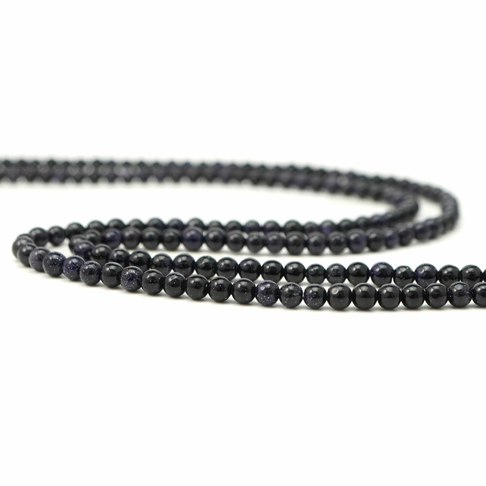 ブルーゴールドストーン 4mm 丸玉 ビーズ 連売り 約38cm ガラス キラキラ パワーストーン 連 石 丸 玉 ..