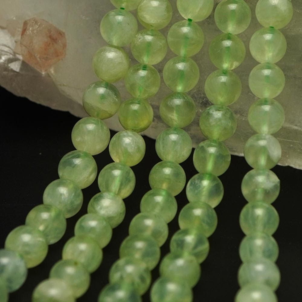 プレナイト 8mm ビーズ 丸 玉 ストーン 1連売 約38cm 天然石 連売 パーツ 素材 手作り ハンドメイド 手芸 アクセサリー ブレスレット 開運 風水 8ミリ