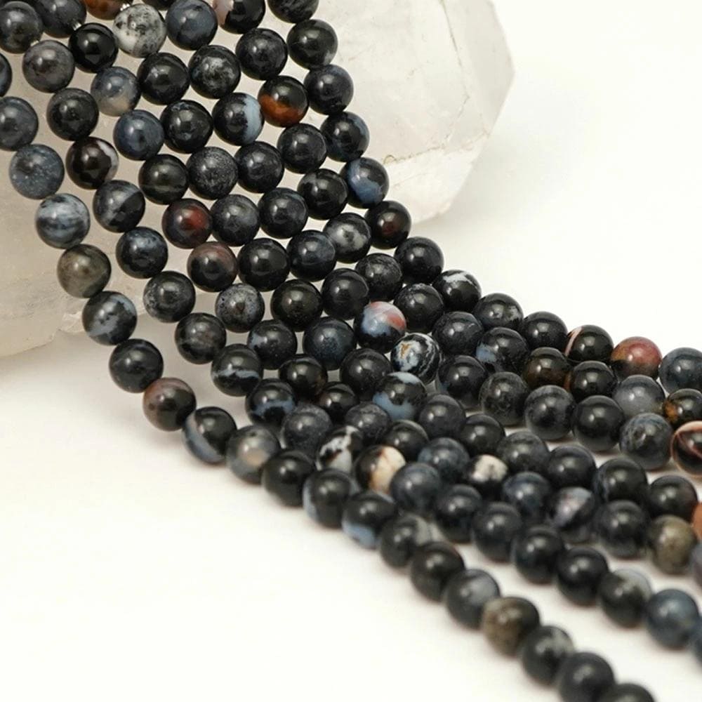 ブラックインディアンアゲート 6mm 丸玉 ビーズ 連売り 約38cm インド産瑪瑙 天然石 パワーストーン 石 丸 玉 珠 連 手芸 手作り 自作 ハンドメイド アクセサリー パーツ 素材 材料 6ミリ