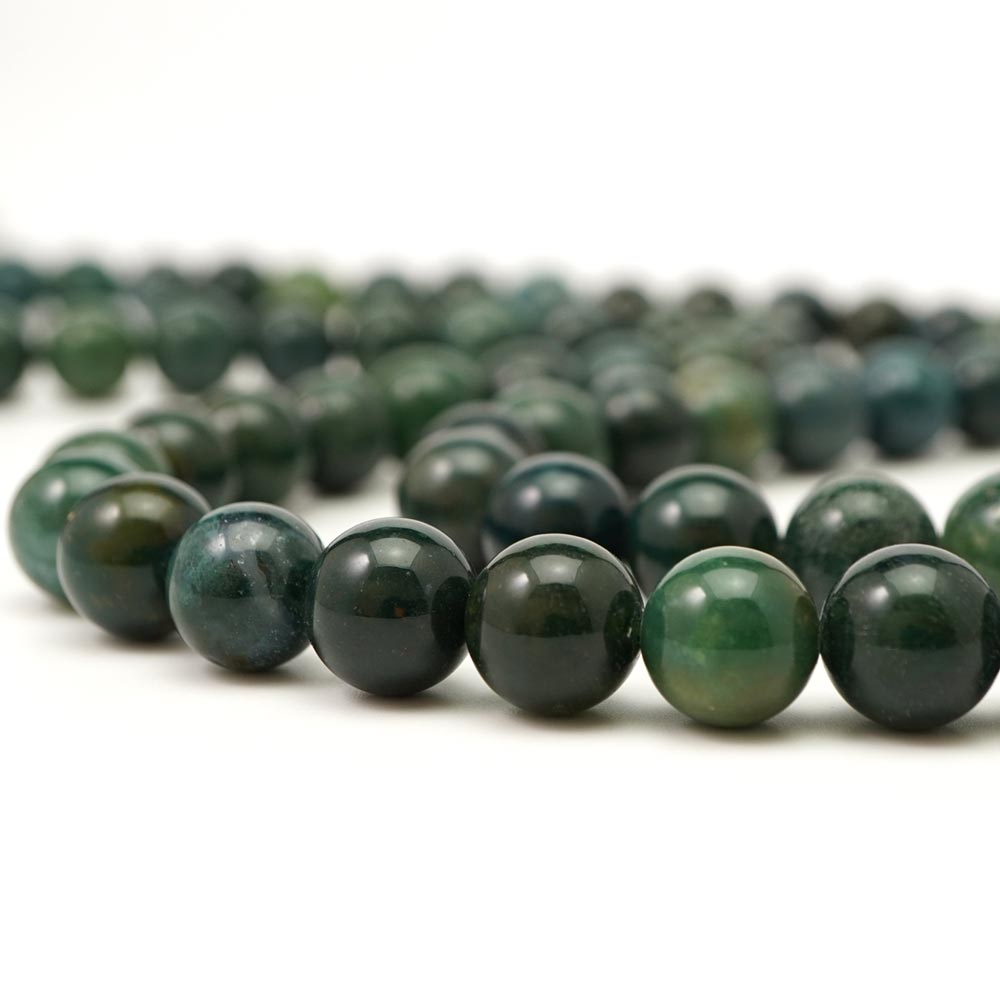 モスアゲート 12mm 丸玉 ビーズ 連売り 約38cm 苔瑪瑙 メノウ 天然石 パワーストーン 石 丸 玉 珠 連 手芸 手作り 自作 ハンドメイド アクセサリー パーツ 卸 素材 材料