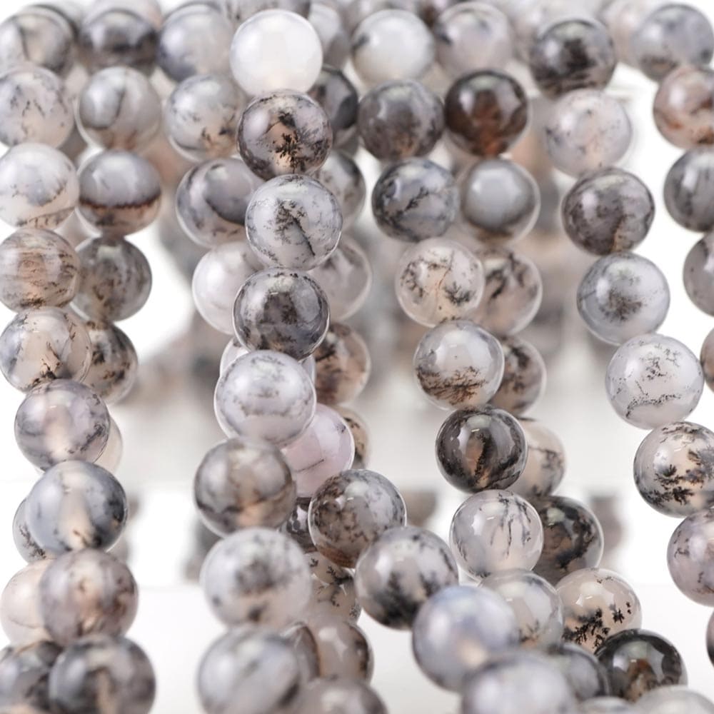 天然石 デンドリチックアゲート 6mm 丸 玉 ビーズ 1連売 約38cm 連売 パワーストーン 丸玉 パーツ 素材 アクセサリー デンドライト ブレスレット ...