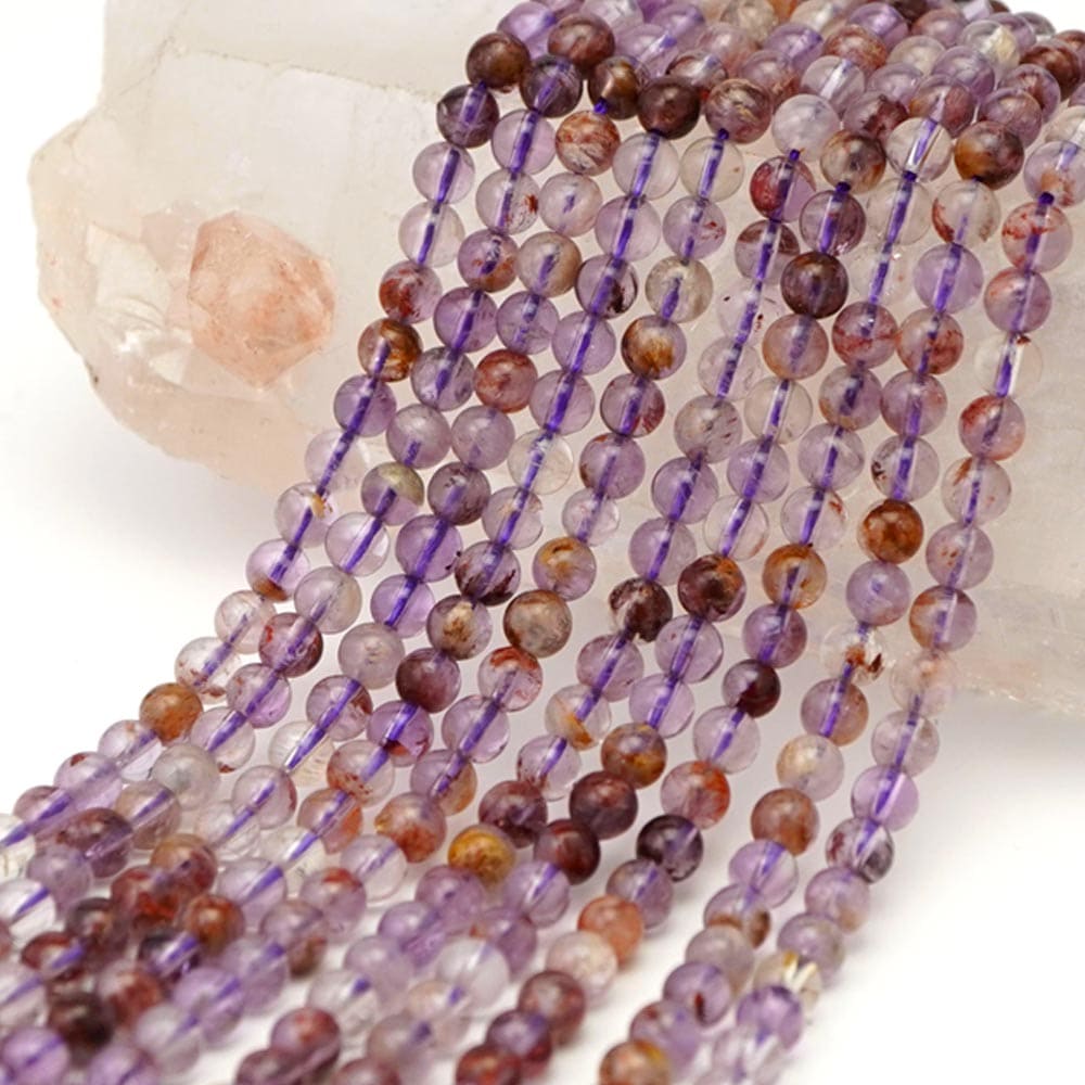 ガーデンアメジスト 4mm 丸玉 ビーズ 連売り 約38cm ルートアメジスト 天然石 パワーストーン 石 丸 玉 珠 連 手芸 手作り 自作 ハンドメイド アクセサリー パーツ 素材 材料 4ミリ