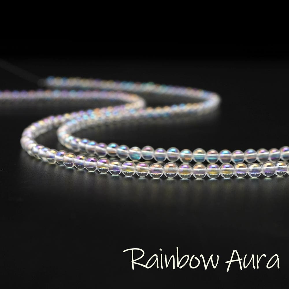 レインボーオーラ 4mm 丸玉 ビーズ 1連売 38cm 石 連 オーラクォーツ パワーストーン ハンドメイド 手芸 アクセサリー ネックレス パーツ 素材 風...