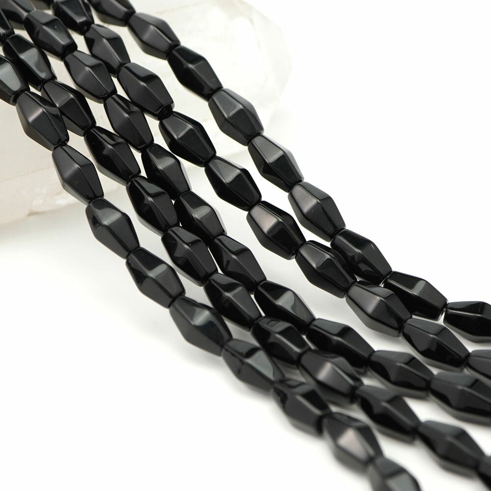 ブラックオニキス 12×8×6mm ライスファセット ビーズ 連売り 約38cm 黒瑪瑙 シンプル パワーストーン 天然石 石 玉 ランダム 連 手芸 手作り ハンドクラフト アクセサリー パーツ 素材 材料