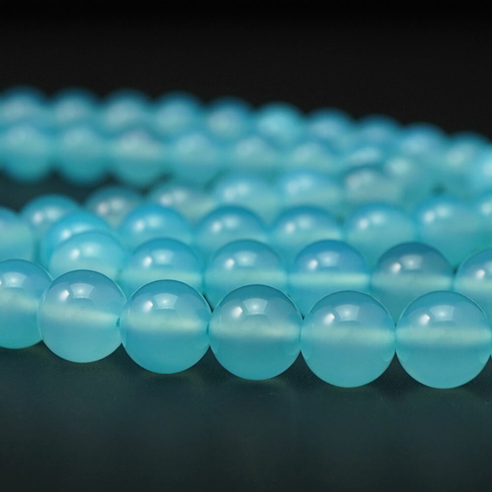 シーブルーカルセドニー 10mm 丸玉 ビーズ 連売り 約38cm 夏色 透明感 パワーストーン 連 石 丸 玉 手芸 手作り 自作 資材 ハンドメイド アクセサリー パーツ 材料 10ミリ