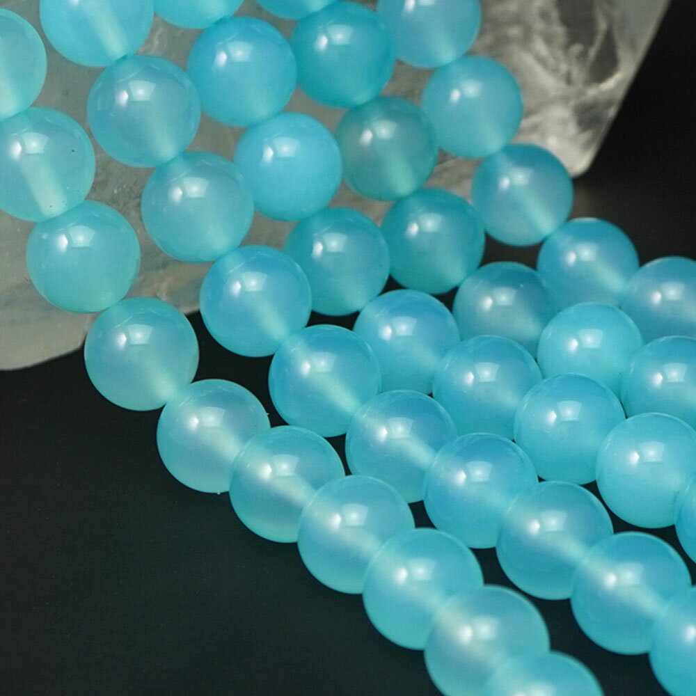 シーブルーカルセドニー 10mm 丸玉 ビーズ 連売り 約38cm 夏色 透明感 パワーストーン 連 石 丸 玉 手芸 手作り 自作 資材 ハンドメイド アクセサリー パーツ 材料 10ミリ