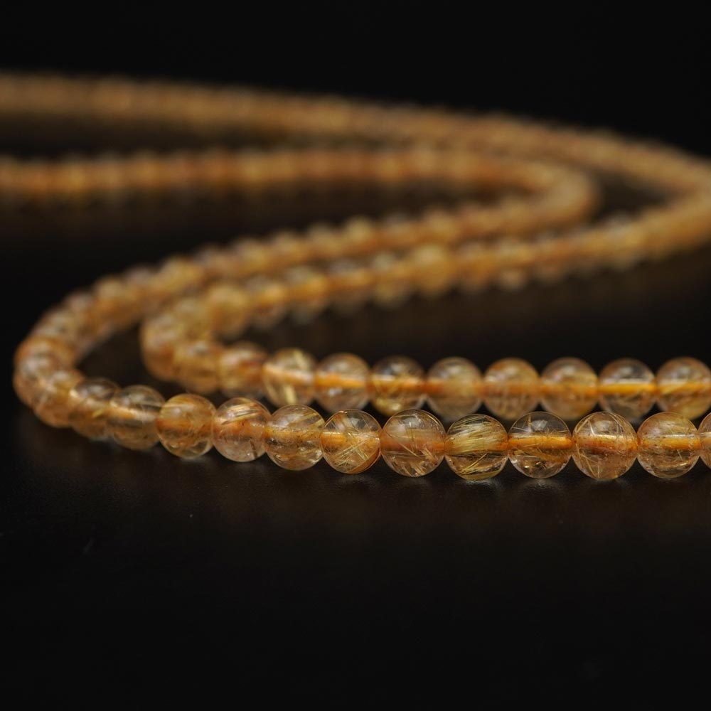 ゴールドルチルクォーツ 4mm 丸玉 ビーズ 連売り 約38cm 金針水晶 天然石 パワーストーン 石 丸 玉 珠 連 手芸 手作り 自作 ハンドメイド アクセ...