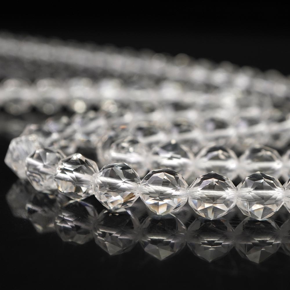 水晶 8mm スターカット ビーズ 連売り 約38cm 20面カット キラキラカット 天然石 パワーストーン 石 丸 玉 珠 連 手芸 手作り 自作 ハンドメイド アクセサリー パーツ 卸 素材 材料 cp12s