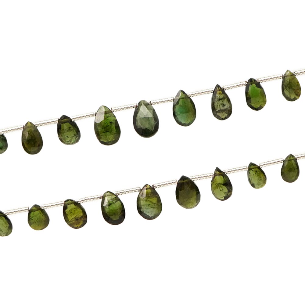 グリーントルマリン 10×7×4-7×5×3mm ペアシェイプファセット ビーズ 連売り 約14-15粒 電気石 好発色 天然石 カット 石 連 手芸 手作り 自作 ハンドメイド アクセサリー パーツ 素材 材料