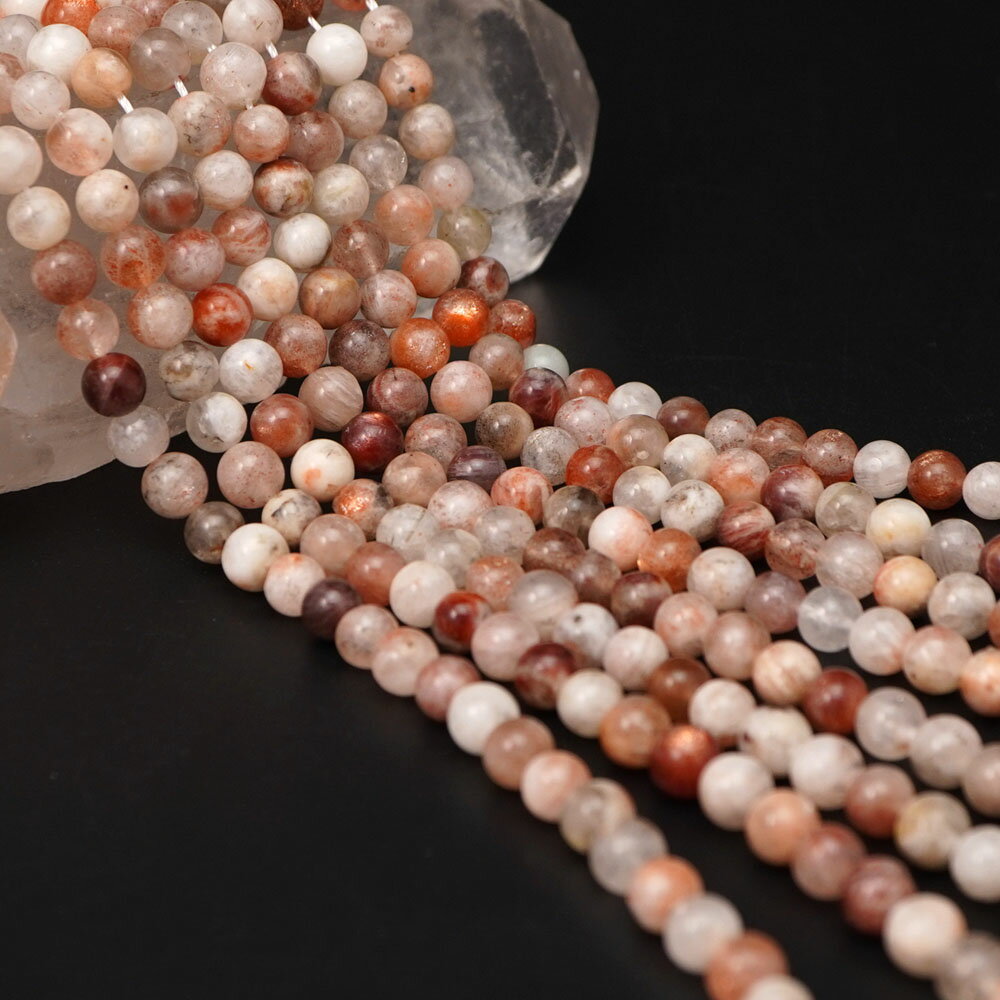 【スーパーSALE限定 ポイント2倍】 サンストーン 6mm 丸玉 ビーズ 連売り 約38cm ムーンストーン共生 珍しい 天然石 パワーストーン 連 石 丸 玉 手芸 手作り 自作 資材 ハンドメイド アクセサリー パーツ 材料 6ミリ