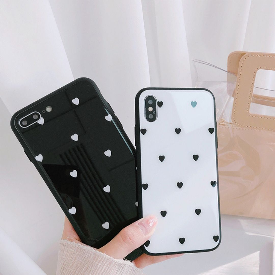 【送料無料】 iphoneケース iPhone13 ケース ハートiPhone12ケース かわいい 背面ガラスケース　スマーホンケース iPhoneSE2 iPhone 13 Pro iPhoneXR iPhoneXS iPhone7 8 対応アイフォーン13 シンプル 　かわいいハート柄 　ガラスフィルム付き