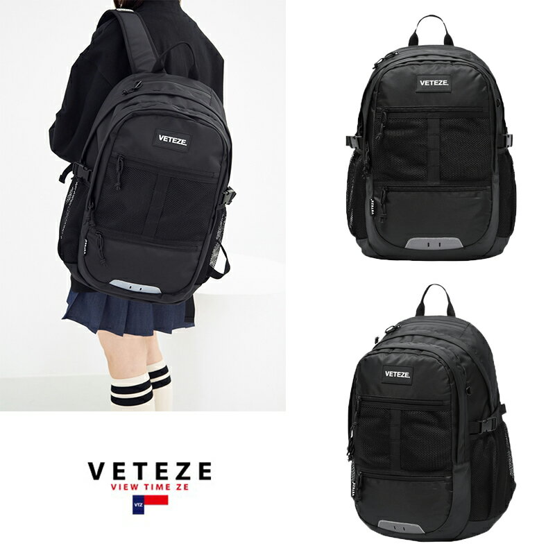 ★配送無料★ [VETEZE] VETEZE★Bias Backpack BLACK バックパック リュック 通学リュック バックパック 学生カバン 通学用 レディース メンズ 韓国ファッション 大容量