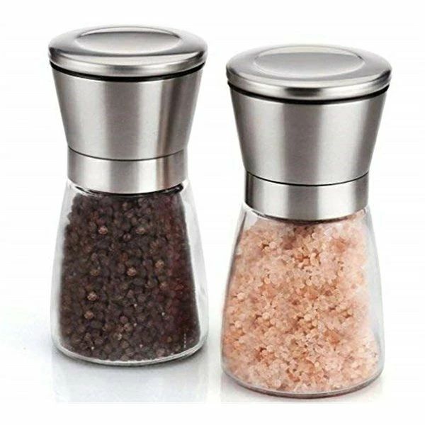 Mills - ペッパーミル 2個セット ステンレス製 スパイスミル 胡椒 ミル 手動 胡椒挽 粗さ 調節 操作簡単 セラミック 調味料用 ソルトミル 塩 (シルバー)