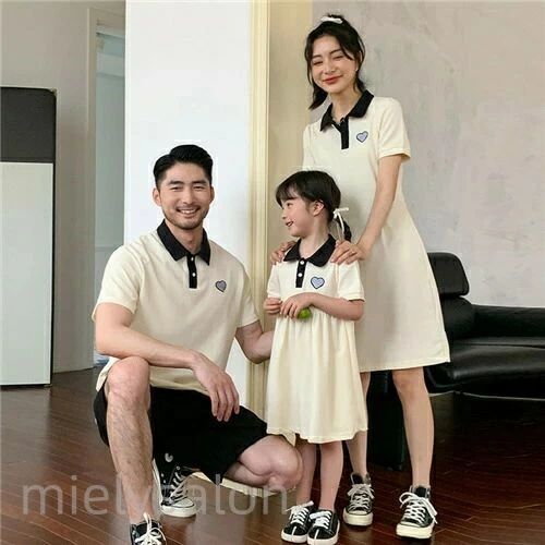 コーデ 夏 家族 お揃い tシャツ ワンピース ハート 親子 ペアルック シンプル 親子...
