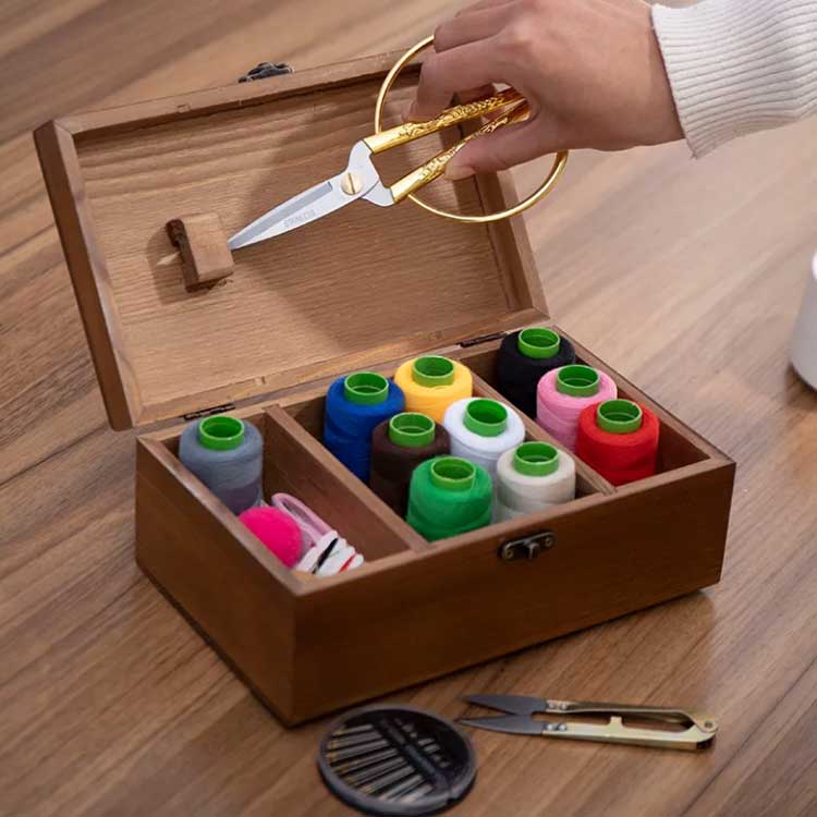 裁縫箱 紛失防止 木製 大容量 裁縫道具 刺繍 お道具箱 裁縫ケース ソーイングセッ...