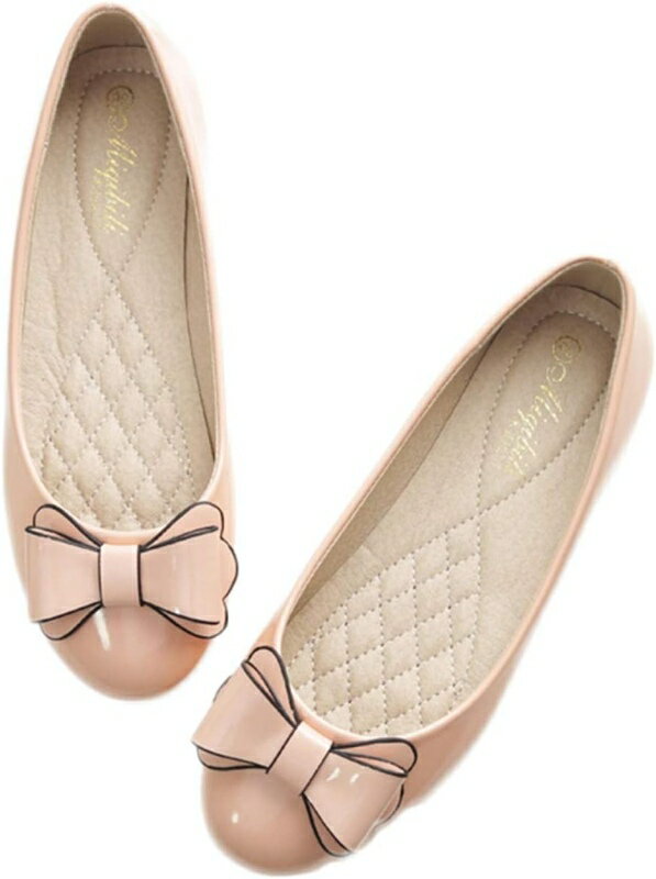 リボン パンプス 低反発 コンフォート バレエシューズ ラウンドトゥ レディース 大きいサイズ フラットシューズ 蝶結び バイカラー エナメル 走れるパンプス ...