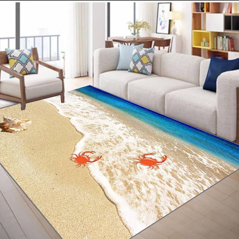 【美品】水面模様のラグ 絨毯 夏 海 波 ビーチ ab0105xag62akcl_0.jpg
