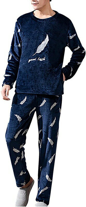 メンズ パジャマ 冬 暖かい 大きいサイズ クルーネック ルームウエアゆったりシルエット 両面フリース もこもこ おしゃれ 肌に優しい ふわふわな肌触り 部屋着 快適 ネル起毛 あたっか 寝巻き 男