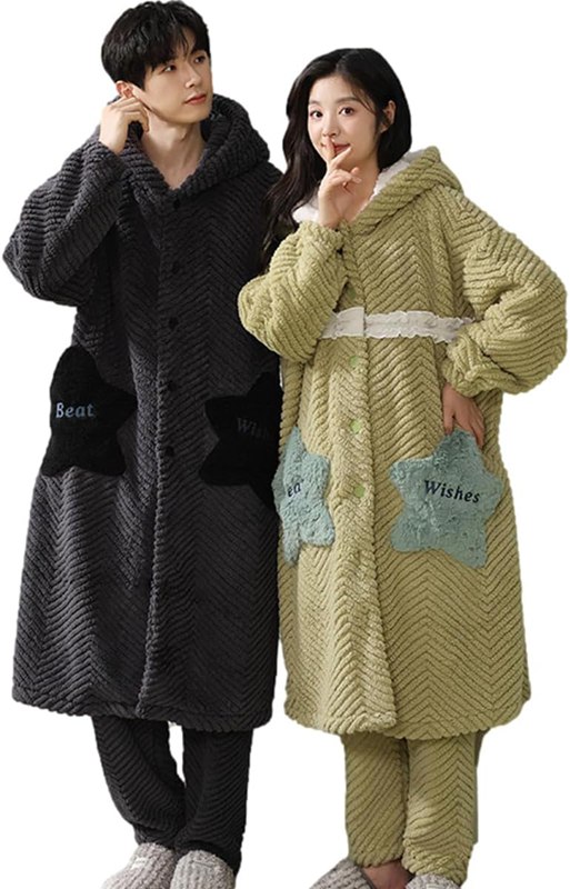 楽天アベブッパンペアパジャマ 着る毛布 もこもこ 可愛い 冬 カップル ペアルック フード付き 長袖 前開き 男女セット 暖かい 厚手 部屋着 ルームウェア 恋人 夫婦 肌に優しい 結婚祝い