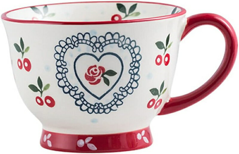 マグカップ ホワイト 440ml 北欧スタイル マグカップ 白 赤 青 薄い灰色 可愛い フラワー柄 多用途カップ 来客用 普段使い インテリア 雑貨 コーヒー...