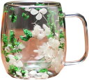 モダン ダブルウォールグラス カップ かわいい 花模様 結婚祝い ギフト対応 コーヒー 綺麗 結婚記念日用 可愛い ティー カップ 透明 二重デザイン 軽量 マ...