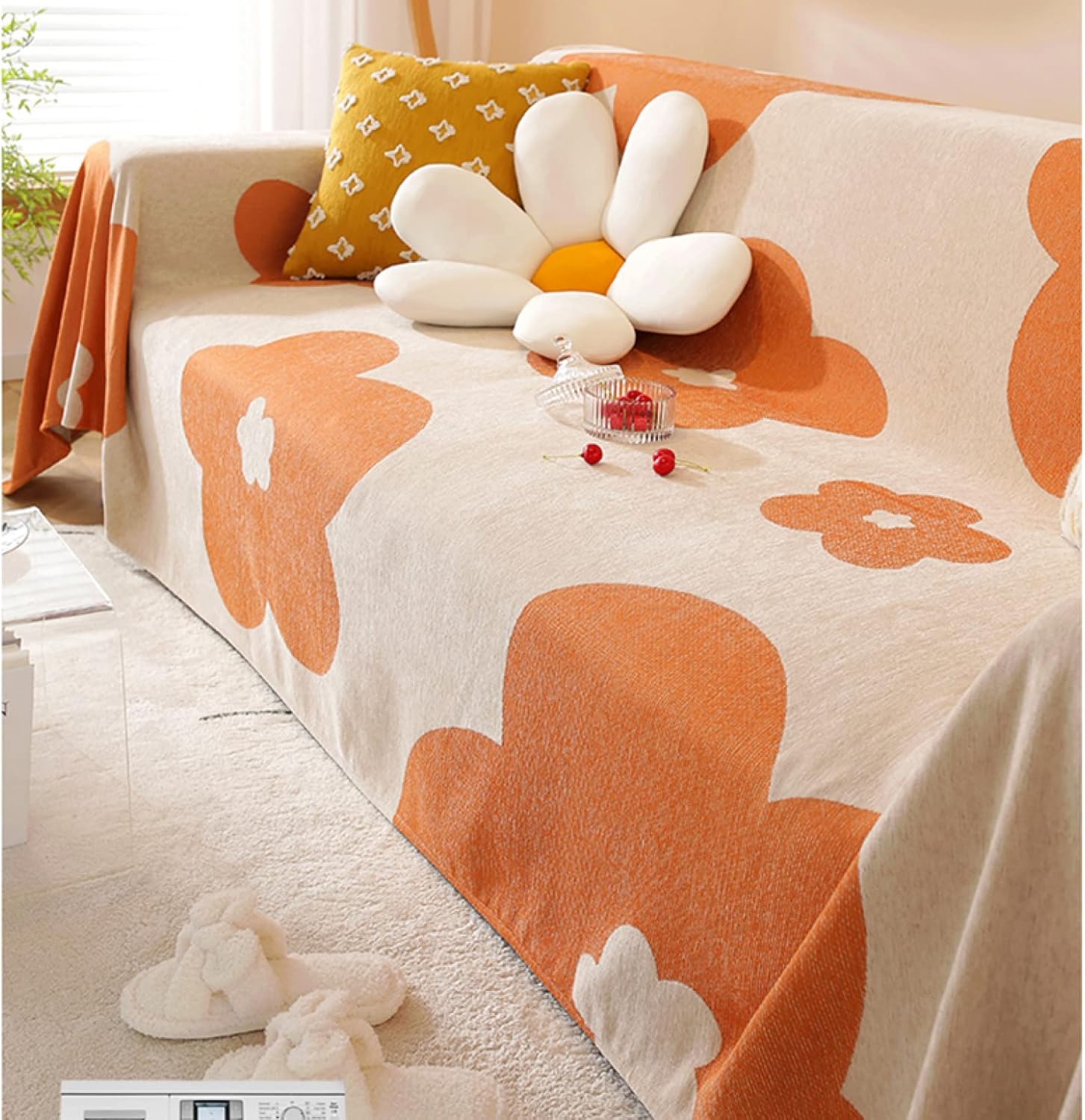 ソファカバー 180x130 北欧風 マルチカバー オレンジ おしゃれ 長方形 123人掛け ソファーかばー 多機..