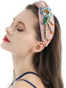 カチューシャ 髪飾り レディース 花柄生地のヘアバンド リボン ワイドエッジ ヘッドバンド ヘアアクセサリー (色 : ピンク Size : One size)