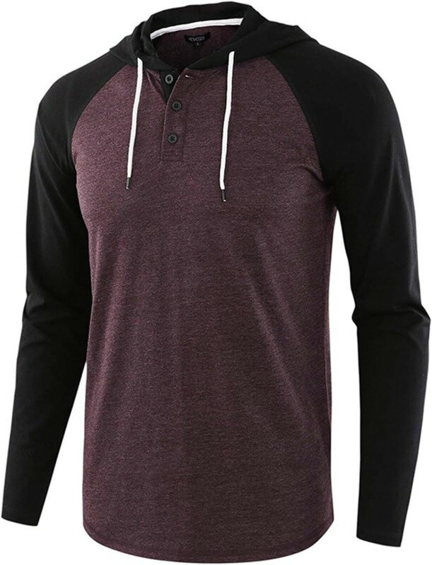 メンズファッション カジュアル カラーマッチング ラグランスリーブ ドローストリング パーカー 長袖 Tシャツ トップス ブラウス 赤パーカーメンズ