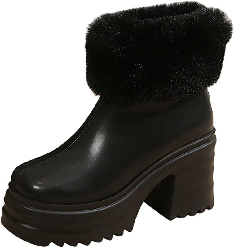 ブーツ レディースショートブーツ ブーツ サイド切替 チャンキーヒール コットンロングスノーブーティ..