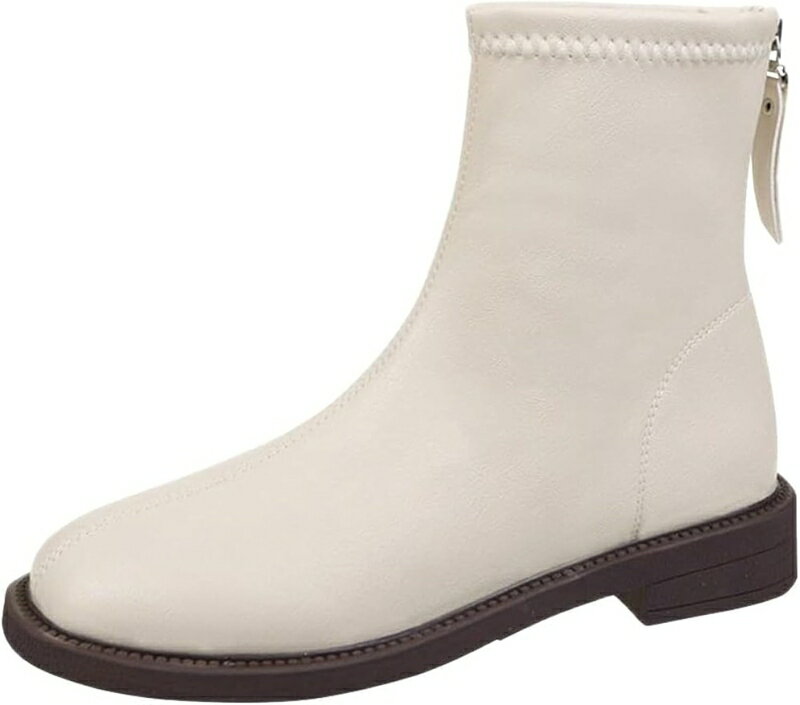 ショートブーツ レディース ブーツ ショート丈 ストレッチ ローヒール 柔らかい 履きやすい スクエアトゥ 歩きやすい 白 黒 合革 おしゃれ PU 美脚 バックジッパー コーンヒール