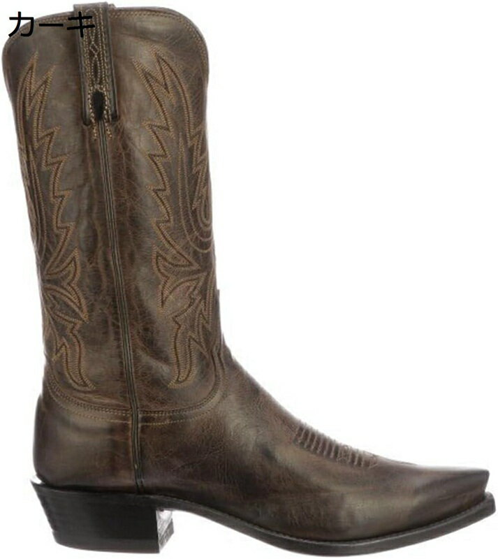 ウエスタンブーツ 乗馬ブーツ 騎士ブーツ ミドルブーツ 長靴 メンズ 大きいサイズ サイドジップ 四節着用 演出 乗馬用 バイク用 耐久性 滑り止め 快適 ロングノーズ 太めヒール レトロ(4)