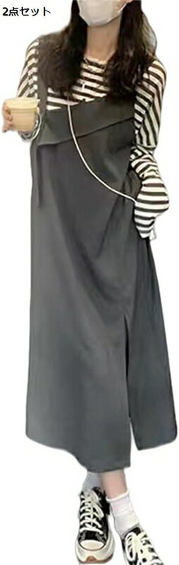 サロペット レディース ワンピース オーバーオール tシャツ長袖ブラウス セットアップ 吊りスカート 着痩せ 大きいサイズ ゆったり 体型カバー シンプル 春秋