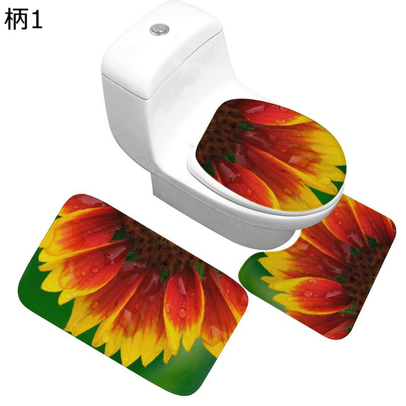 トイレマット 足元マット フタカバー 便座カバー 3点セット 韓国風 おしゃれ 花柄 プリント 滑らない フランネル 静音 吸水性 速乾 除塵 防臭 吸湿 泥除け 耐摩耗性 転倒防止 気持ちいい トイレ用 四季適用 家庭用 ホテル用