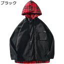 ジャケット メンズ 重ね着風 フード付き 大きいサイズ チェック柄 春秋 コート フルジップブルゾン マウンテンパーカー スタジャン ウインドブレーカー ポケッ...