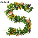 造花藤 ローズ サンフラワー 造花 人工ハンギングプラント つる植物 フェイクグリーン 人工観葉植物 吊り装飾 自然感 パティオ ホーム 自宅 発表会 インテリア オフィス ベランダ ウェディング 結婚式