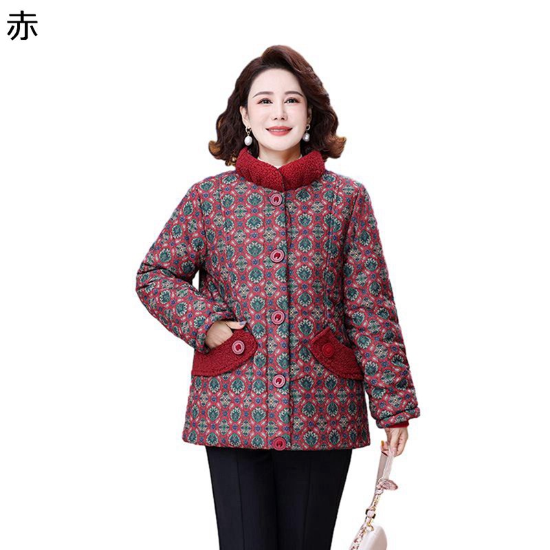 パファージャケット ジャケット 花 花柄 レディース プリント コットン入れ 綿 長袖 綿服 コート 上着 厚い 柔らかい 耐久 婦人服 シニアアウター 秋 冬 高齢者 老人 50-70代 女性用 トレンド