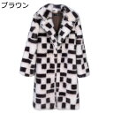 ファージャケット チェック柄 レディース ロングコート パッチワーク ファーコート 切り替え フェイクファーコート ボアコート エコファー 秋 冬 ゆったり 細...