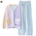 もこもこパジャマ レディース 上下セット ナイトウェア 寝巻き 防寒保温 暖かい パッチワーク ふわもこ 肌触り 敏感肌可 ウエストゴム ゆったり シンプル 秋...