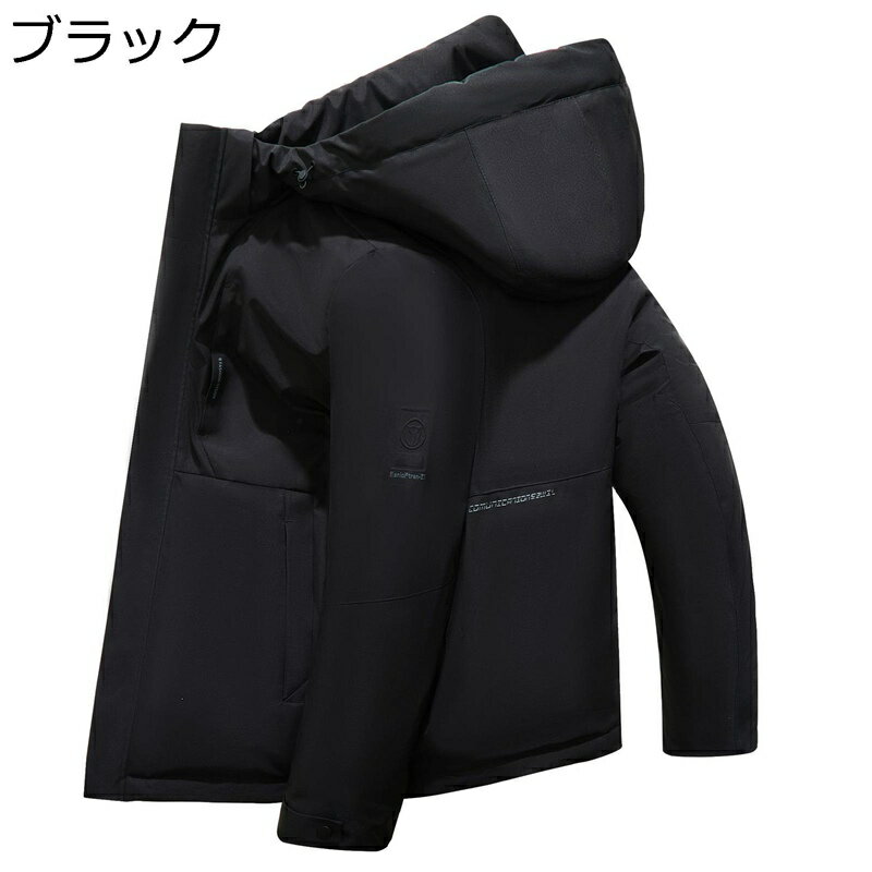 ダウンコート メンズ 長袖 冬服 腕章 英字柄 プリント 暖かい 厚さ 防風性 撥水加工 防寒コート