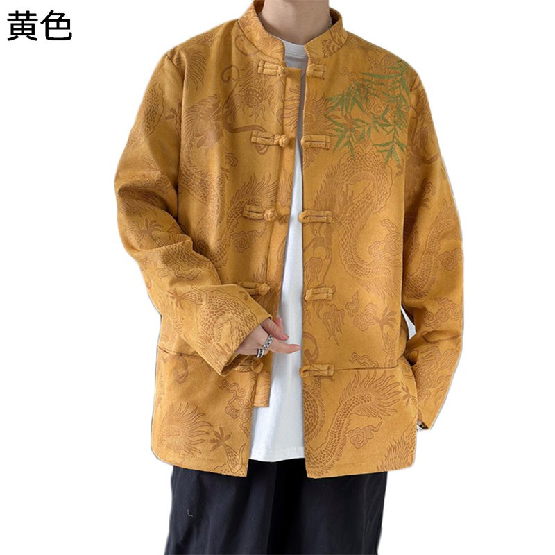 秋冬 唐装 漢服 メンズ 長袖 ジャケット 竹柄 刺繍 チャイナボタン 中華風 大きいサイズ カジュアル ヴィンテージ トップス アウター 伝統服 チャイナシャツ カッコイイ お出掛け 旅行 普段着