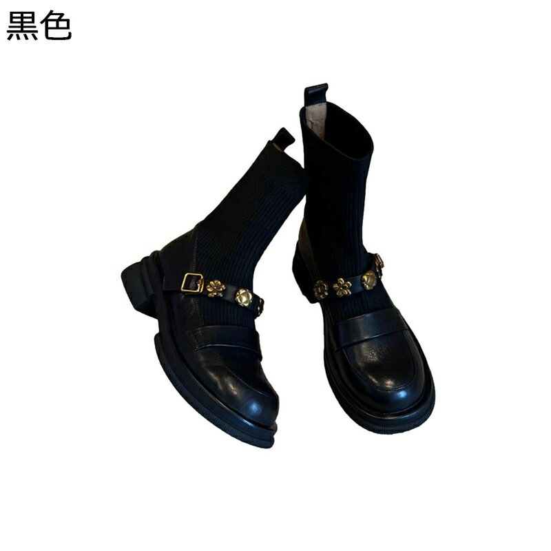 ソックスブーツ ショートブーツ レディース ブーティ ローヒール ストレッチ 金属飾り ハーフブーツ やわらか 歩きやすい 女子力 美脚 女の子 防水 キレイめ 防臭 履きやすい 秋靴 冬靴