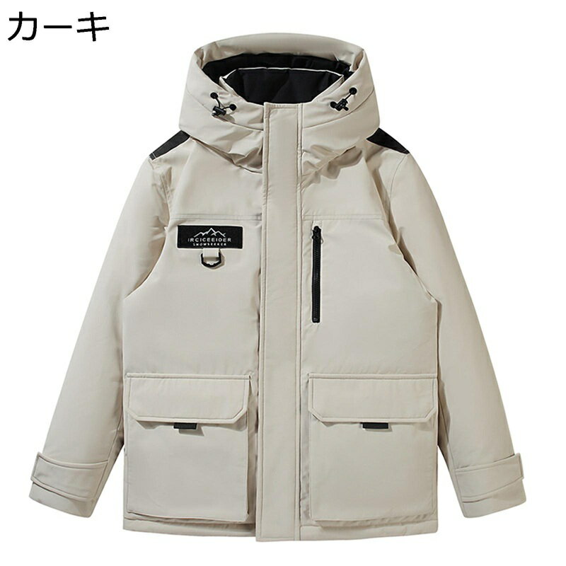 メンズ ダウンコート ワークジャケット 冬服 フード付き ワンポイント 通気性 ショート丈 立ち襟 厚手 防寒対策 ゆったり 韓国風 ファッション カップル アウター トップス 若者 デイリー 旅行 通学 通勤