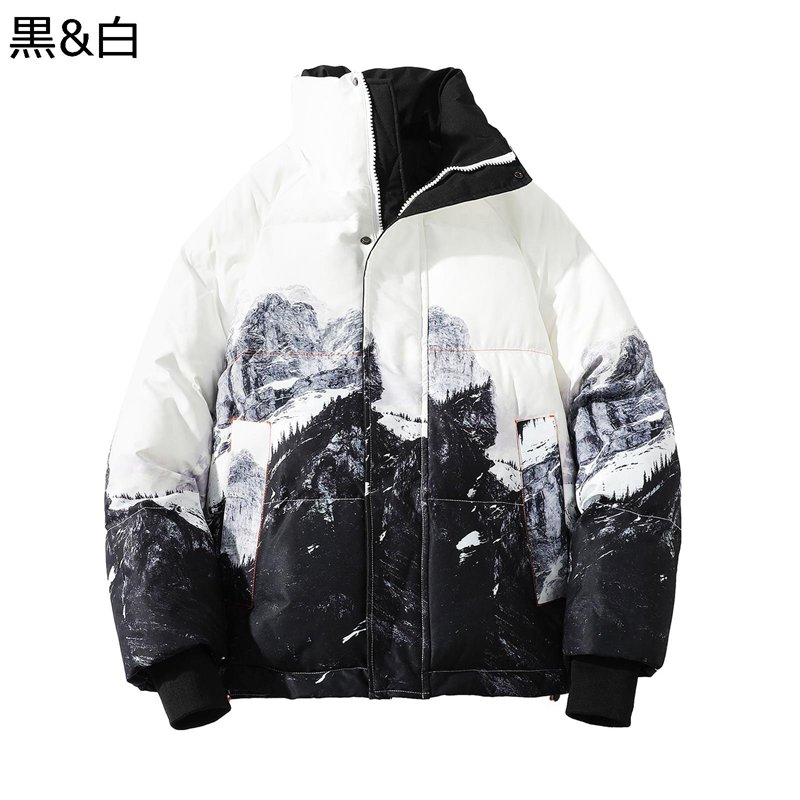 ダウンコート 防寒アウター メンズ カジュアル ファッション エレガント 立ち襟 ジップアップ ゆったり 厚手 寒さ対策 防風性 トップス アウター グラデーション プレゼント 旅行 通勤 冬