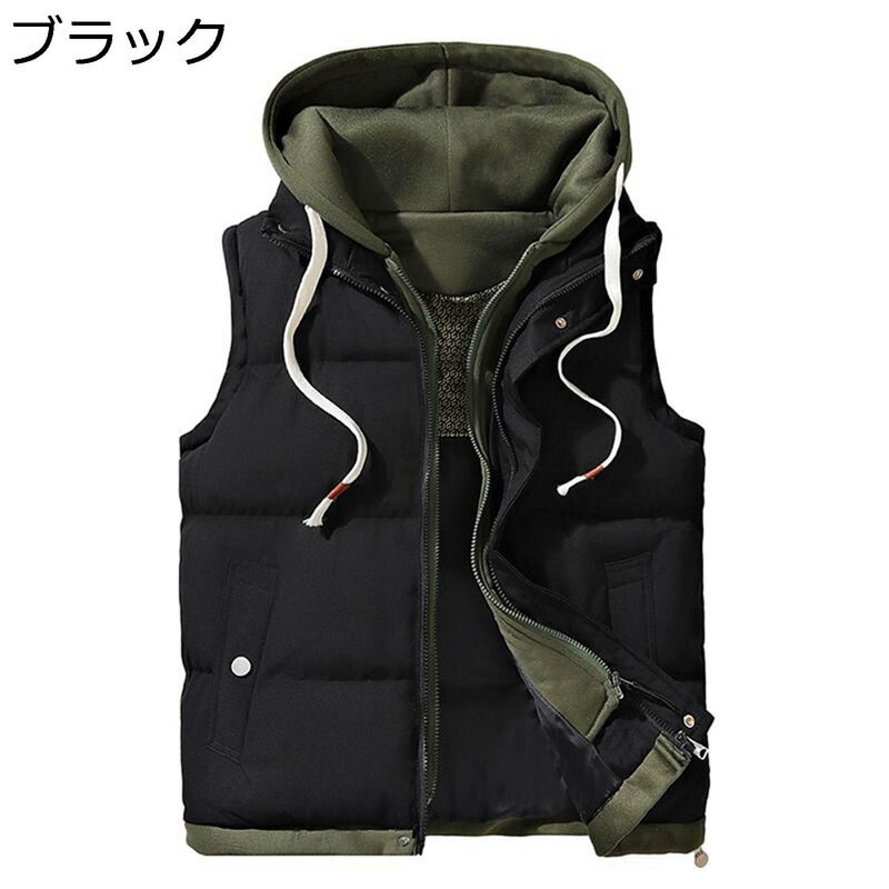 冬用ベスト 中綿ベスト メンズ ダウンコットン 保温ベスト ビッグサイズ フェイクレイヤード 袖なし 秋冬 厚手 防寒着 保温性 軽量 暖かい カジュアル スポーツ 重ね着 冬物 日常