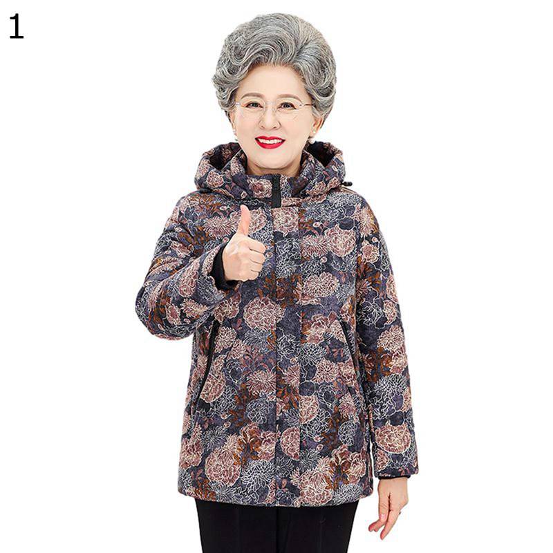 ウィンタージャケット 花 レディース 花柄 プリント 中綿入り 中綿コート 綿服 長袖 婦人服 シニアアウター お年寄り 50-70代 秋冬服 あったか コート 女性用 ファッション かわいい お洒落