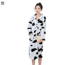 ガウン ネルパジャマ ルームウェア 寝巻き レディース フランネル 乳牛柄 黒白 両面起毛 暖かい ぱじゃま もこもこ 厚い 前開き 夫婦着 肌に優しい ゆった...