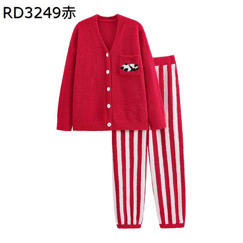 上下set ネルパジャマ ルームウェア レディース フランネル 両面起毛 暖か ストライプ パンダ柄 かわいい ぱじゃま もこもこ 厚い 前開き 柔らか ゆったり おしゃれ 便利服 ナイトウェア 秋冬着 フリーサイズ