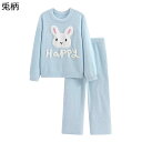 ナイトウェア 寝巻き パジャマ 上下セット レディース かわいい 兎柄 うさぎ フランネル寝間着 ふわふわ もこもこ 秋冬着 両面起毛 暖かい ぱじゃま シンプ...